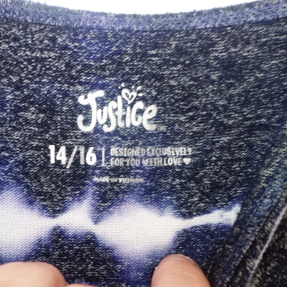 Justice Blue Black Tie Dye Tie Front Tank Top Shirt Tee Girl's Size 14